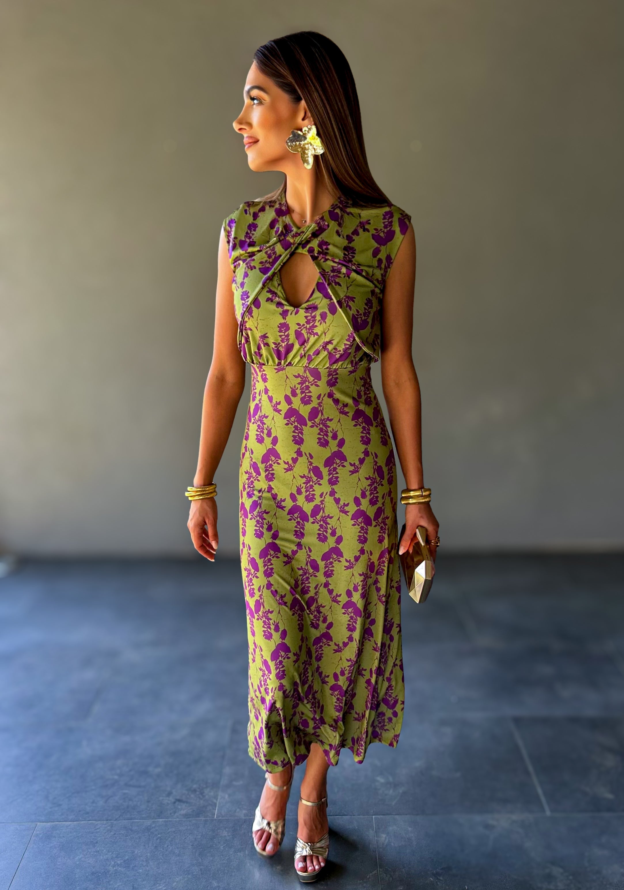 Miraya Olive Bloom Dress